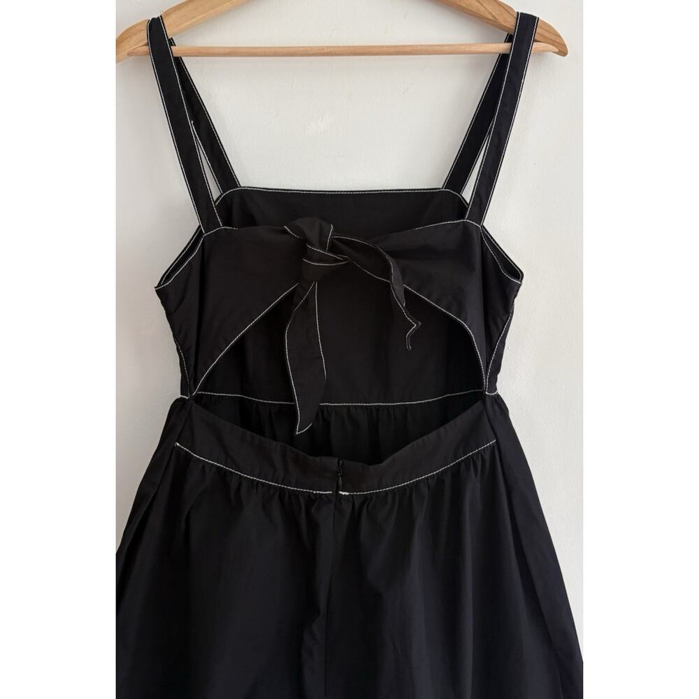Zara Black Cotton Poplin Midi Dress Cut Out Tie Back Pockets Strappy Sundress S - Picture 4 of 14